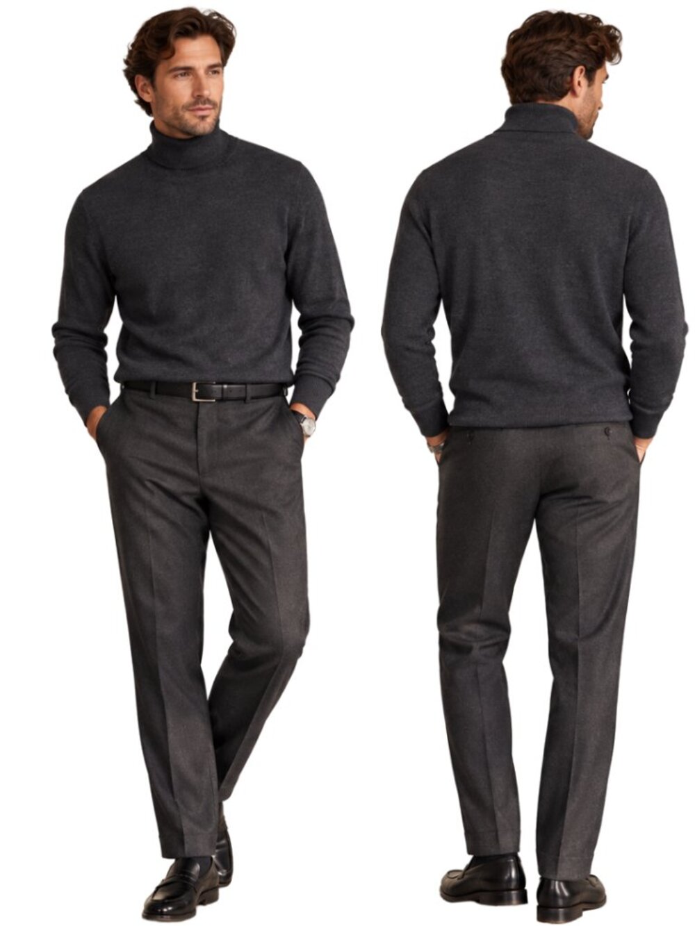 Vintage Mondi by Escada Wool Turtleneck Sweater Men's 44 Dark Gray Designer Rich